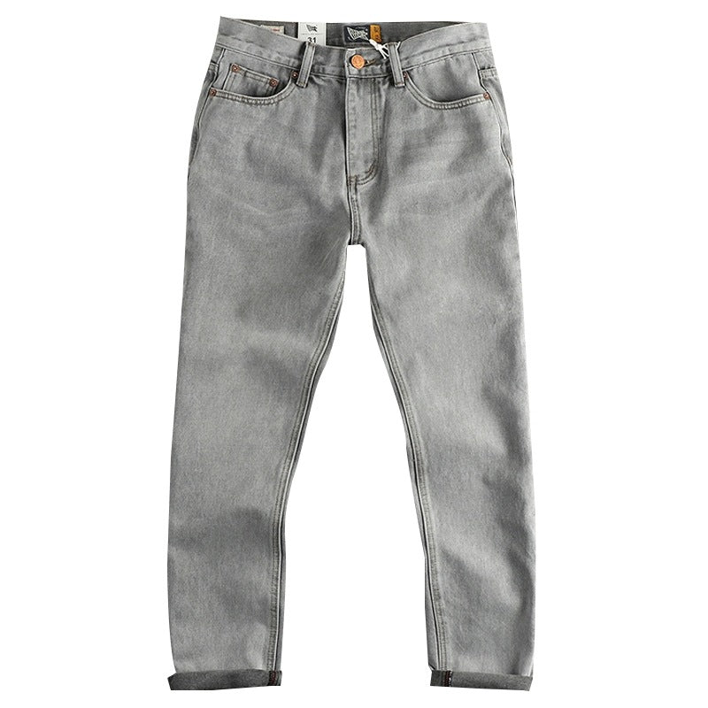 Retro Washed Distressed Cement Gray Jeans For Men