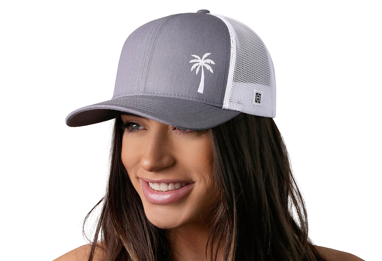 Palm Tree Trucker Hat | Gray-White Island Snapback