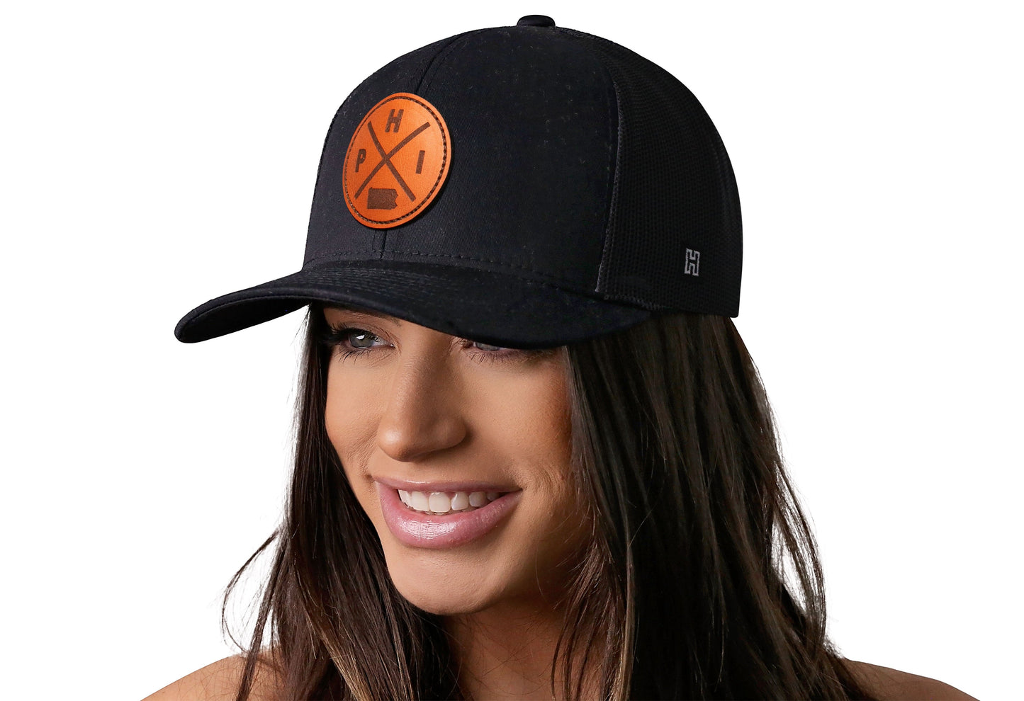 Philadelphia Trucker Hat Leather | Black PHI X Snapback