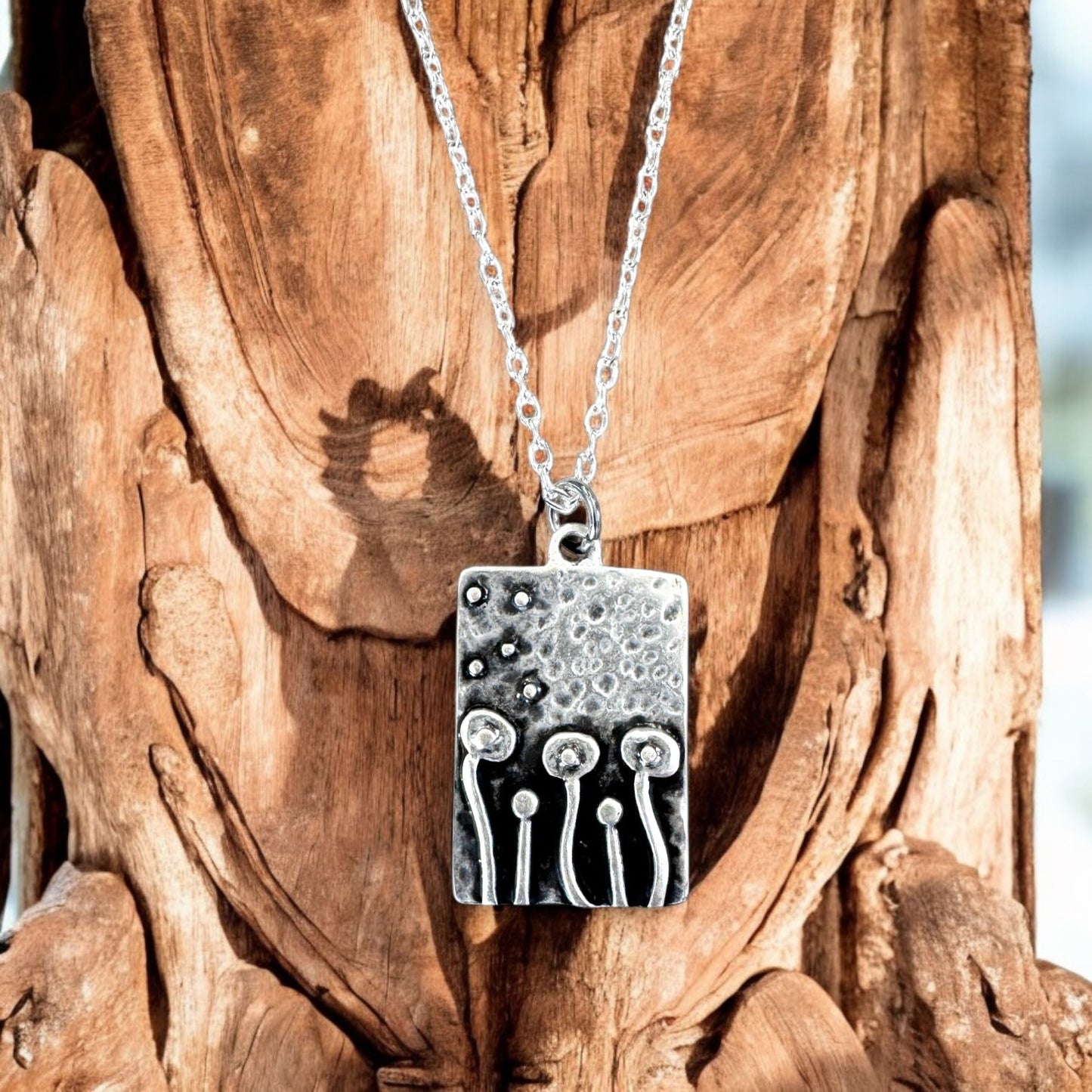 Mushroom necklace unique bohemian jewelry silver or bronze