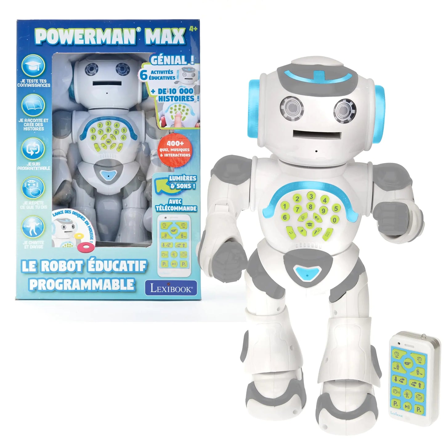 LEXIBOOK ROB80FR Powerman Max-Robot éducatif programmable Jouer apprendre-Jouet Pour garçons et Filles-Parle en français Danse Musique STEM raconte histoires Lance des disques