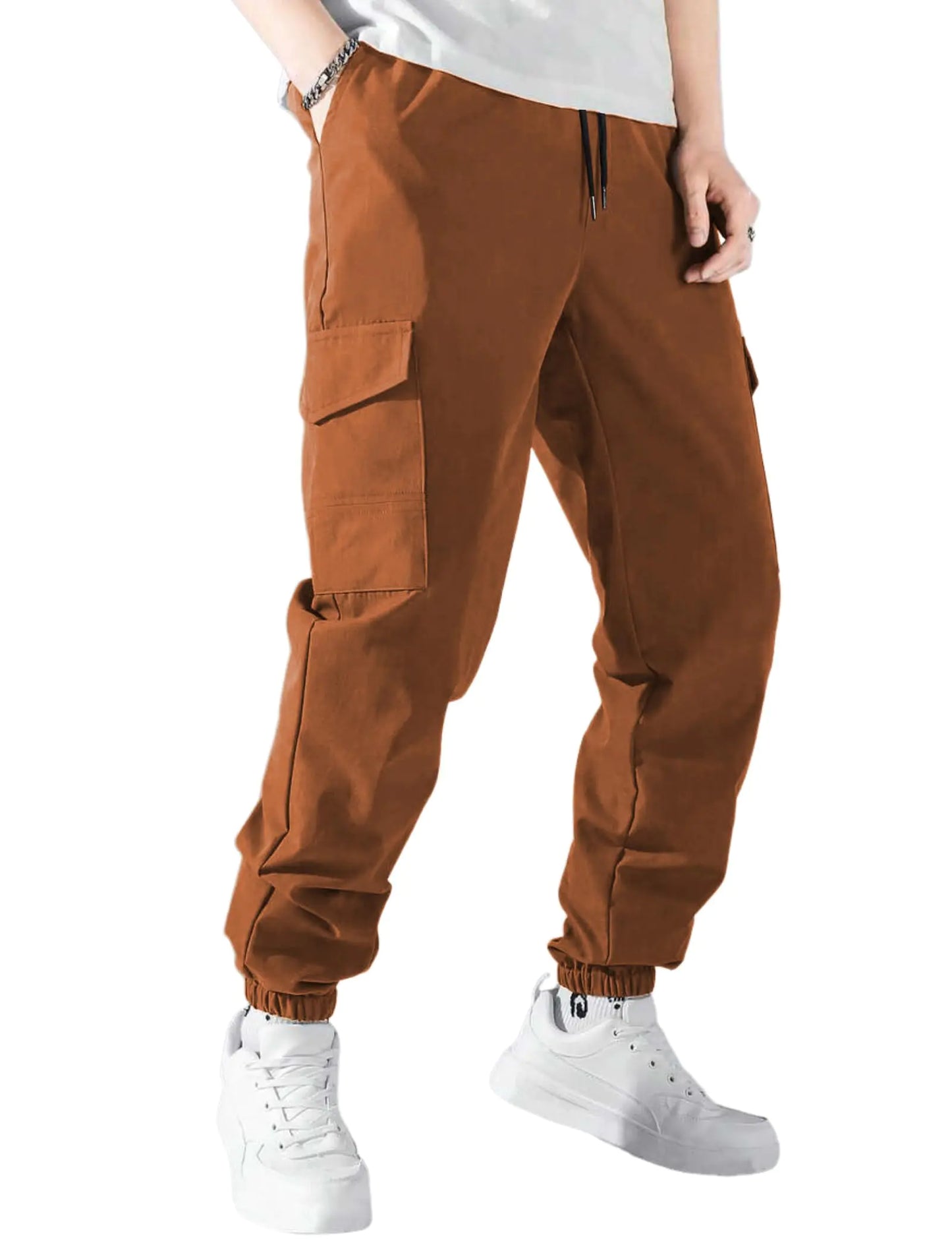 ZAFUL Mens Jogger Cargo Pant Elastic Waist Drawstring Straight Leg Sweatpants Lightweight Casual Trousers with Pockets (1-Camel L)