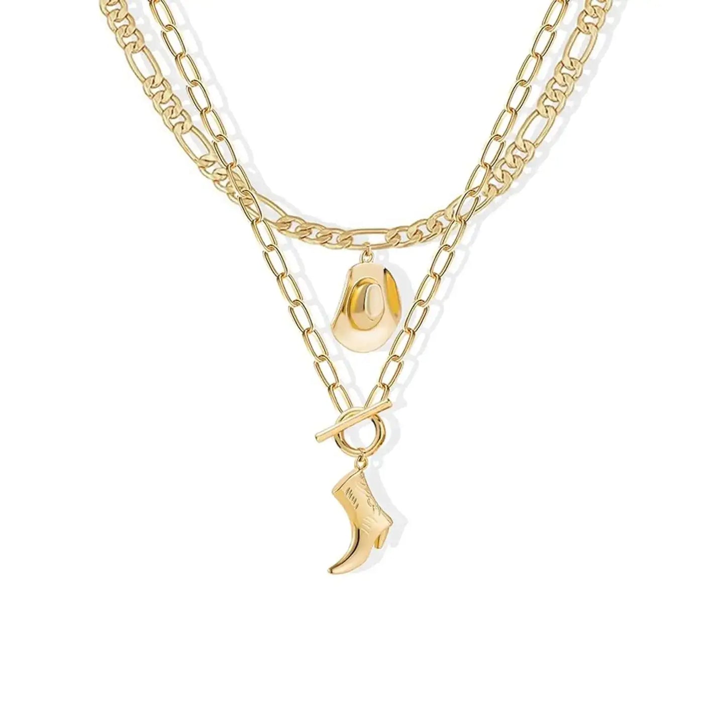 MIFYNN Cowboy Boot Necklace for Women Cowgirl Boot Hat Necklaces 14K Gold Layered Hat Boot Pendant Necklaces Western Country Jewelry Gifts(Gold 1)