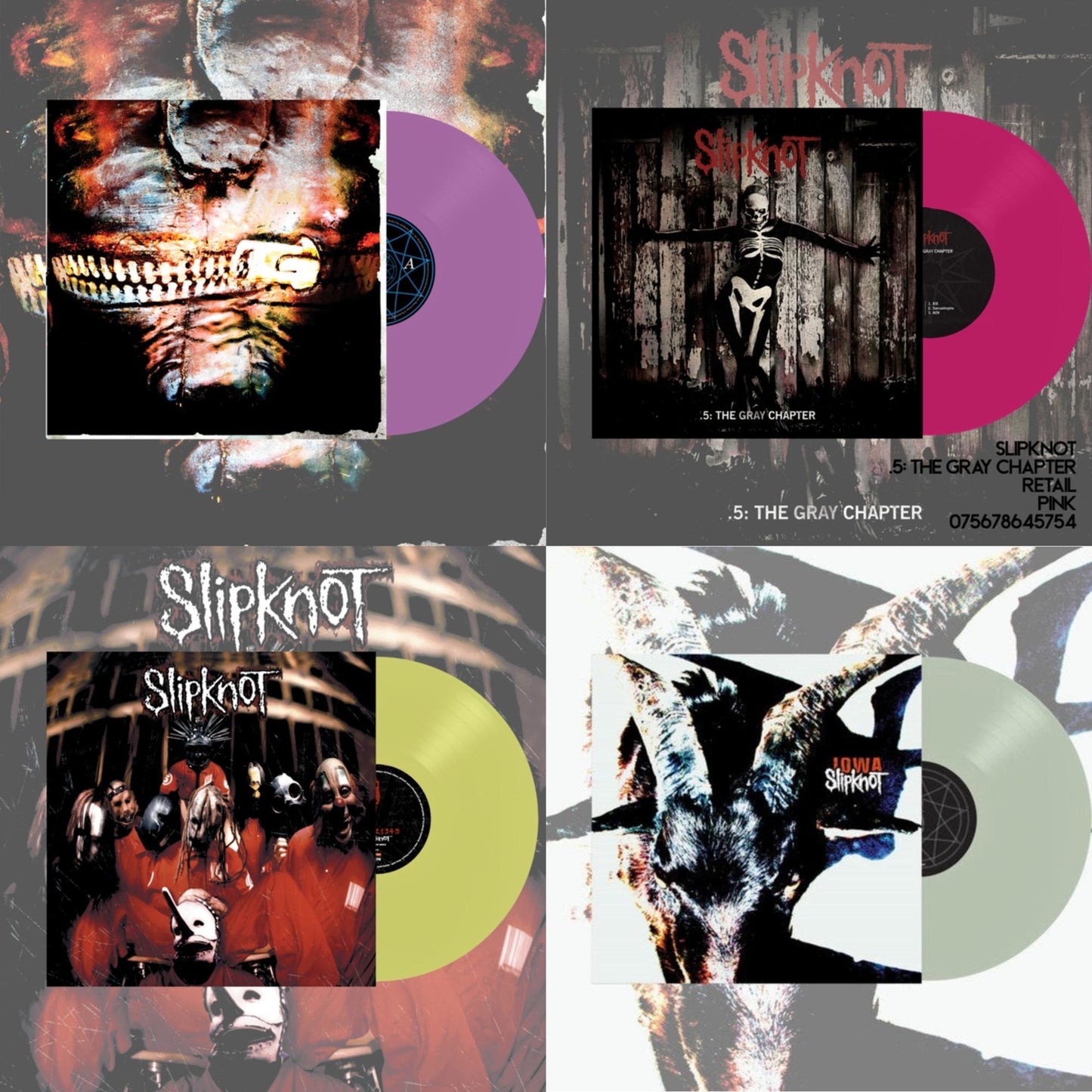 Slipknot (Lemon LP Vinyl) & Iowa (X) (2LP/Color Vinyl) & Volume 3: The Subliminal Verses (X) (Violet Vinyl/2LP) & .5: The Gray Chapter (X) (Pink Vinyl/2LP)