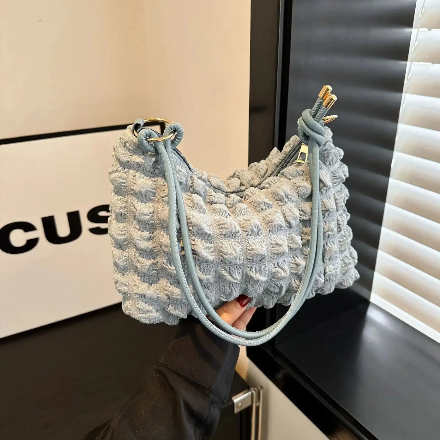 Canvas Wrinkle Bag for Women Shoulder Bags Pleated Bubbles Handbags Padded Casual Underarm Quilted Bag Tote Cloud Bag Purse