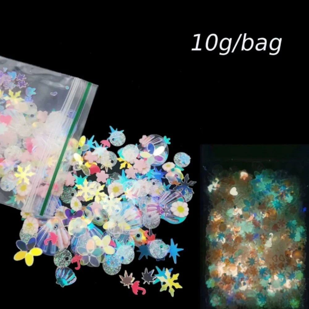 Luminous Nail Glitter Sequin Polymer Clay Mixed Flower Gillter Sequin Fluorescent Flake Glow In The Nail Art Manicure Decor