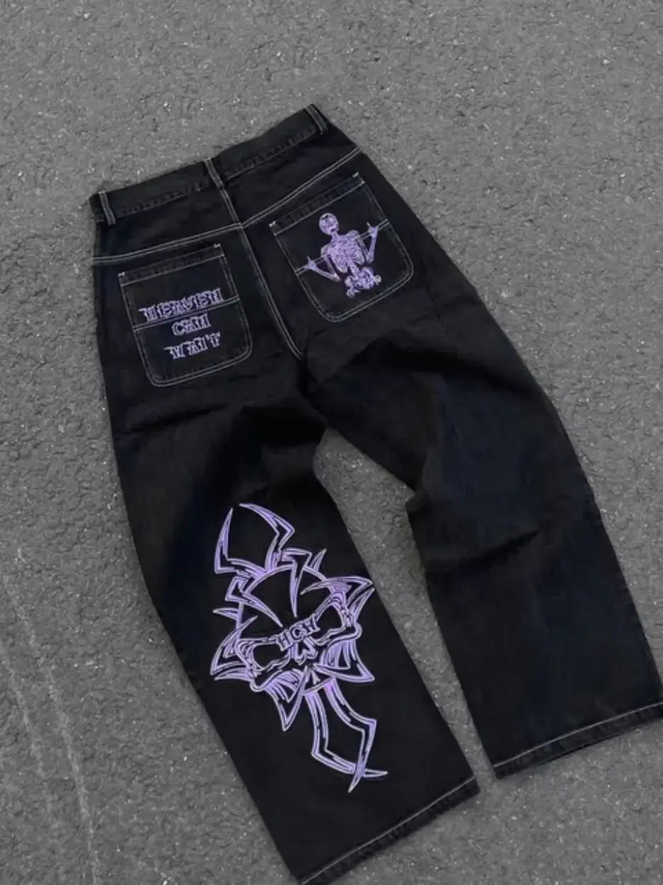 “Last Rites Denim” – Y2K Skull-Stitched Baggy Jeans for Street Kings & Rock Bastards - Premium jeans from dsers - Just $54.99! Shop now at Lizard Vigilante