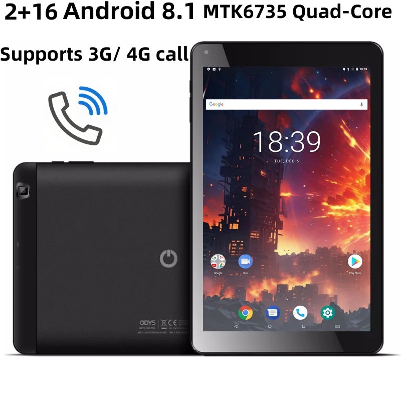 10.1 Inch QDYS Android 8.1 Phone Call Tablet 2GB RAM 16GB ROM Dual Camera 1280*800 IPS Quad-Core 1.3GHz MTK6735 CPU SIM Card