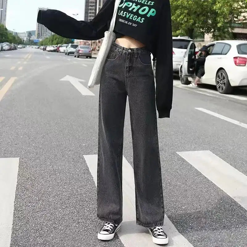 High-waisted Slimming Loose-fit Women's Jeans Stylish Trendy Draped Straight-leg Bell Bottoms Denim