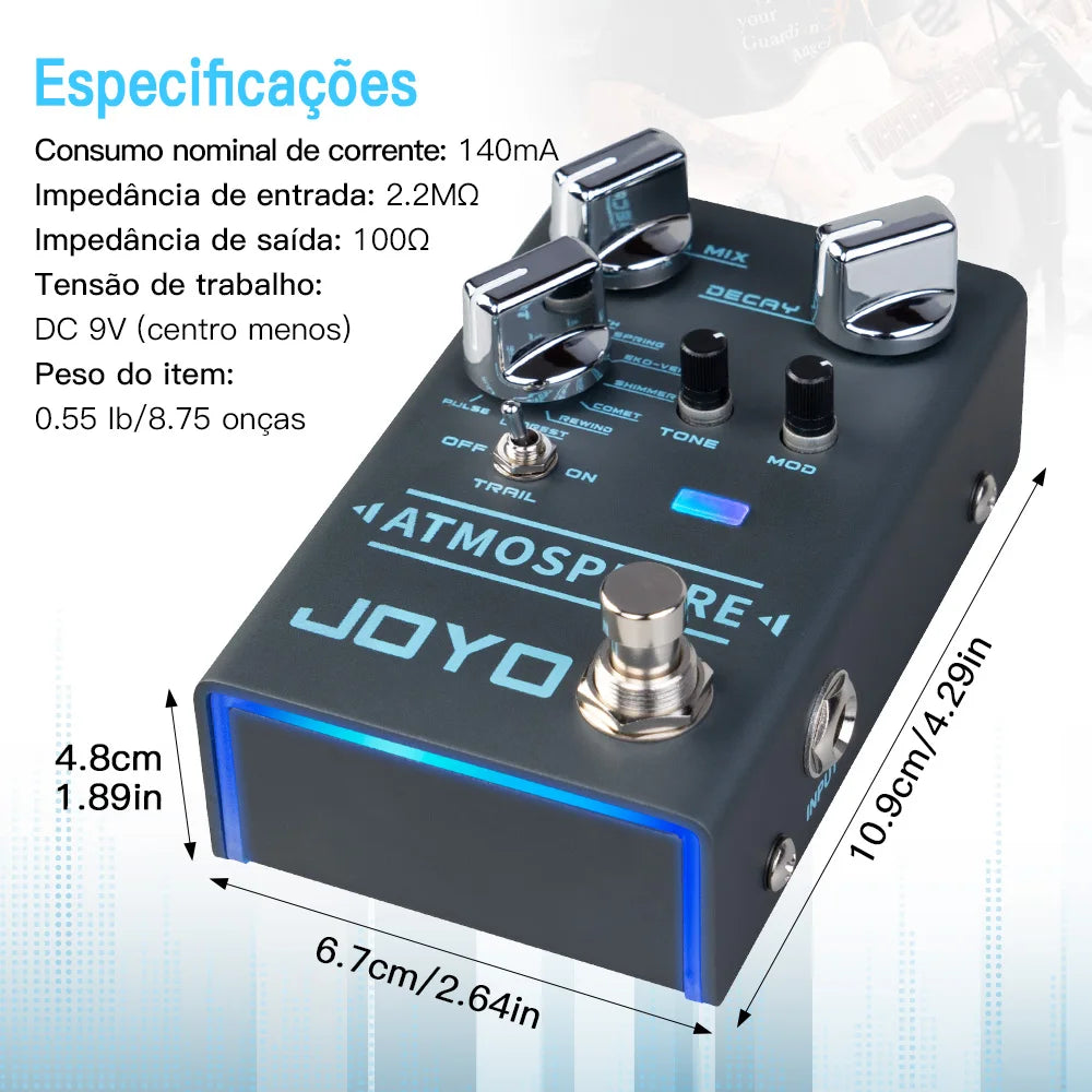Joyo R-14 Atmosphere Reverb Pedal 9 Digital Reverbs With Modulation Depth Trail Function True Bypass For Guitar Vocals Drums Keys