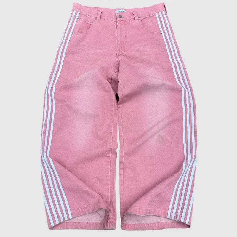 Streetwear Baggy Jeans Unisex Y2K Striped Embroidered Wide Leg Casual Pants – Retro Harajuku Loose Fit - Premium pants from dsers - Just $94.99! Shop now at Lizard Vigilante