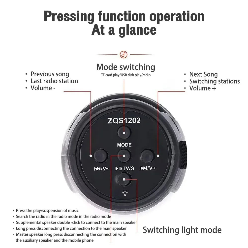 Wireless 1202 Bluetooth Speakers Portable Home Outdoor Car Audio Subwoofer Small Speaker With LED Lights MP3 Sound System