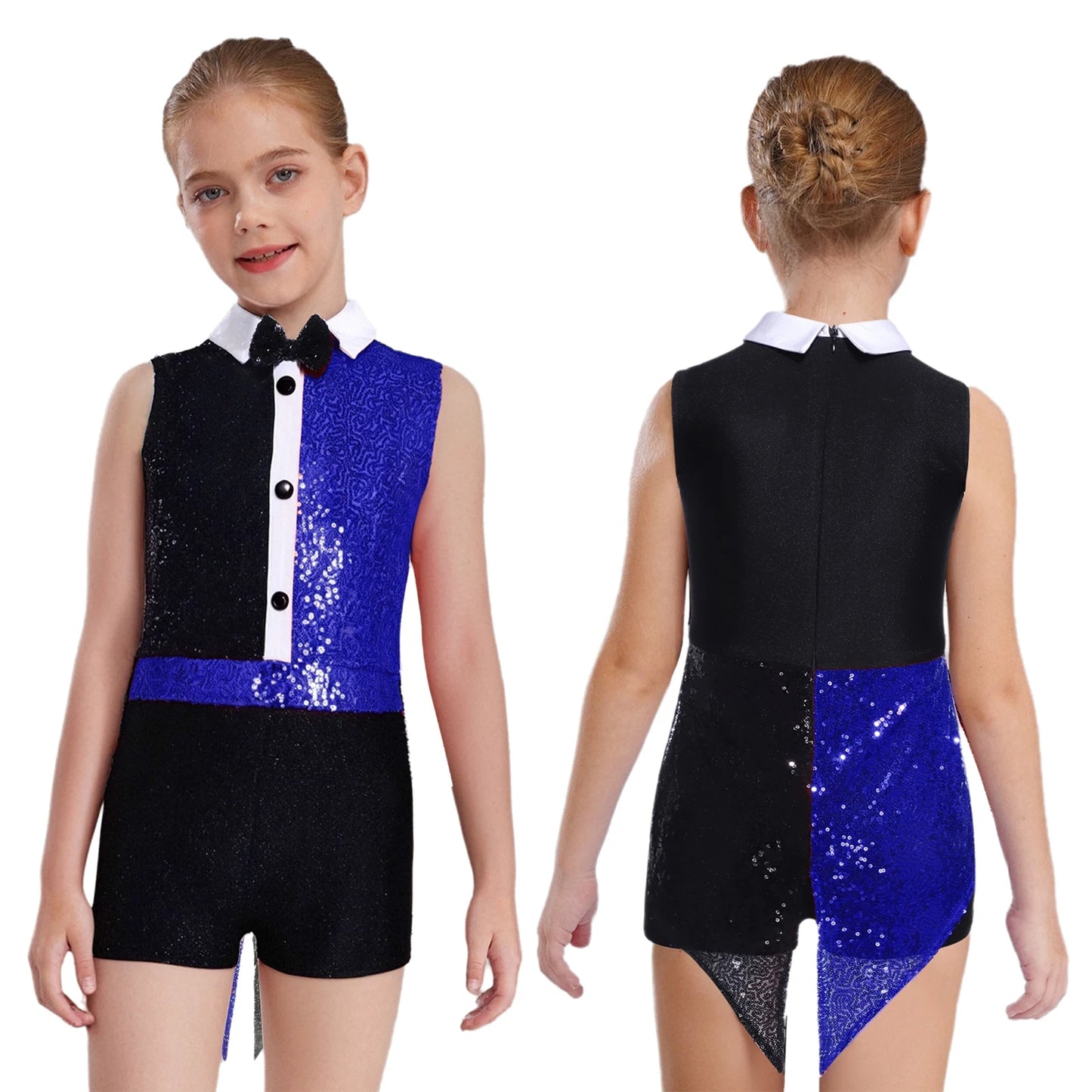 Girls Ringmaster Circus Leotard with Sequined Tailcoat – Stage-Ready Carnival Command Suit