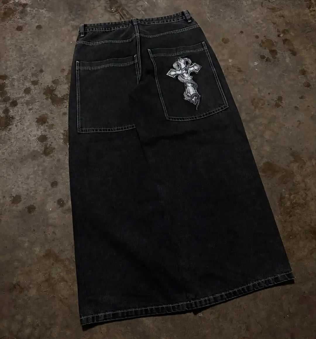 Graveyard Shift Cargo – Gothic Punk Wide-Leg Y2K Jeans for Rebels Who Don’t Compromise