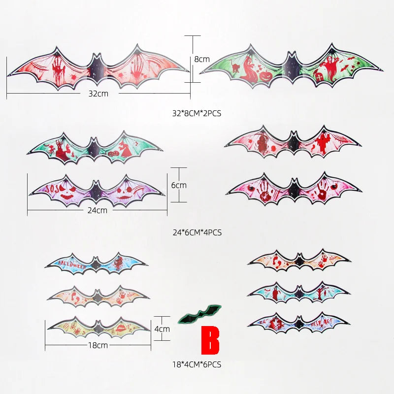 Halloween 3D Luminous Bats Decoration Plastic Bat Wall Stickers for Home Window Decor Yard Sign Outdoor Lawn Spooky Party