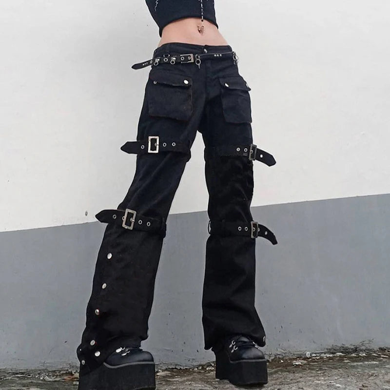 PUNK STYLE GIRL Dark Assault: Gothic Bandage Baggy Jeans — Y2K High Waist Streetwear Powerhouse - Premium jeans from dsers - Just $89.99! Shop now at Lizard Vigilante