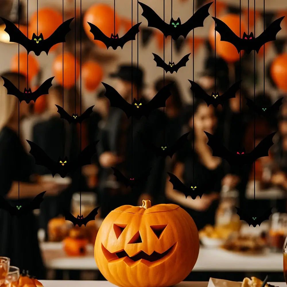 Funny Spooky Halloween Bat Decorations with Eyes Trick or Treat Bats Wall Decor Realistic Simulation Bat Pendant Halloween Party