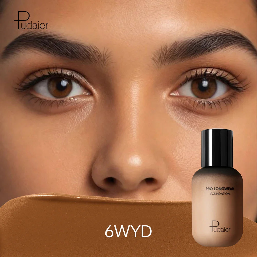 Pudaier Long-Lasting Natural Foundation - Brown Small Bottle, Matte Finish, Non-Sticky, Creamy Texture, Suitable for All Skin Ty