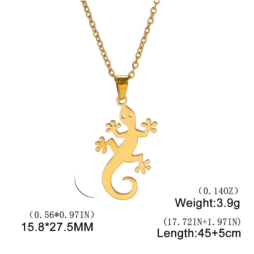 Lucky Lizard Gecko Necklace – Stainless Steel Salamander Pendant for Women - Premium necklace from Lizard Vigilante - Just $5.99! Shop now at Lizard Vigilante