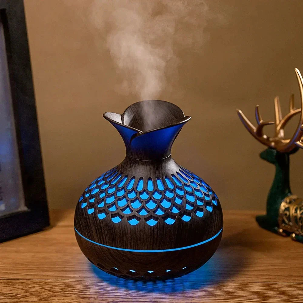 USB Hollow Wood Grain Humidifier Aroma Diffuser Atomizer Household Humidifier Hydrating Instrument Desktop Humidifier