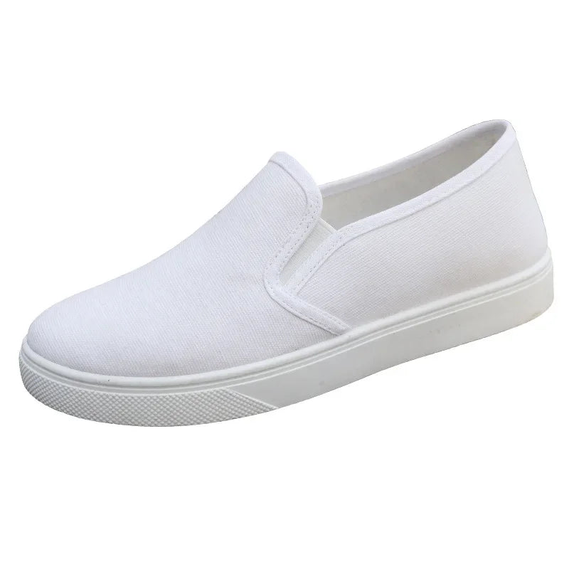 Stage-Dive Slippers – Women’s Breathable White Slip-On Canvas Shoes | Lizard Vigilante Work-To-Gig Flat Cloth Kicks - Premium shoes from dsers - Just $30.99! Shop now at Lizard Vigilante