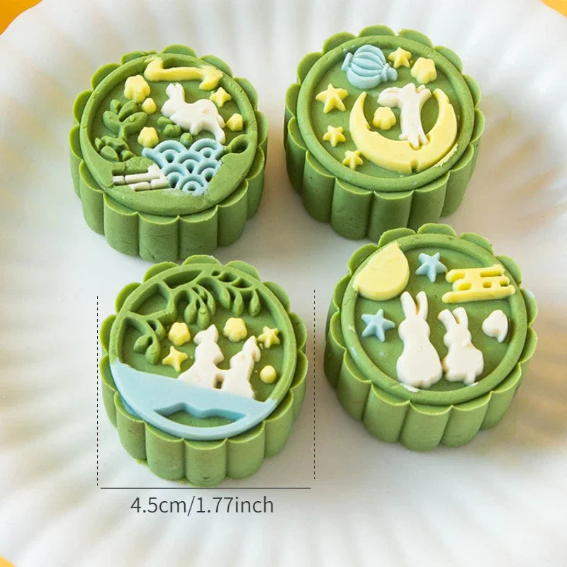 4Pcs/Set Easter Mooncake Mold Bunny Shape DIY Hand Pressure Pastry Mold Mid Autumn Festival Fondant Cake Mould Decoration Tool