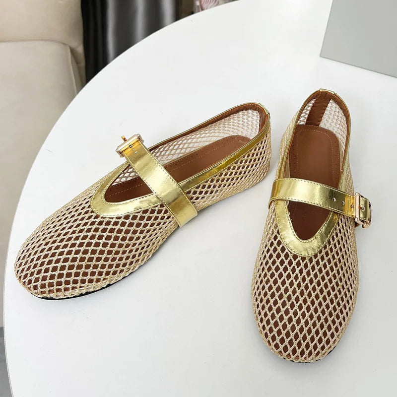 Summer Women's Shoes breathable fishing net hollowed-out Roman-style flat women's sandals Mary Jane shoes