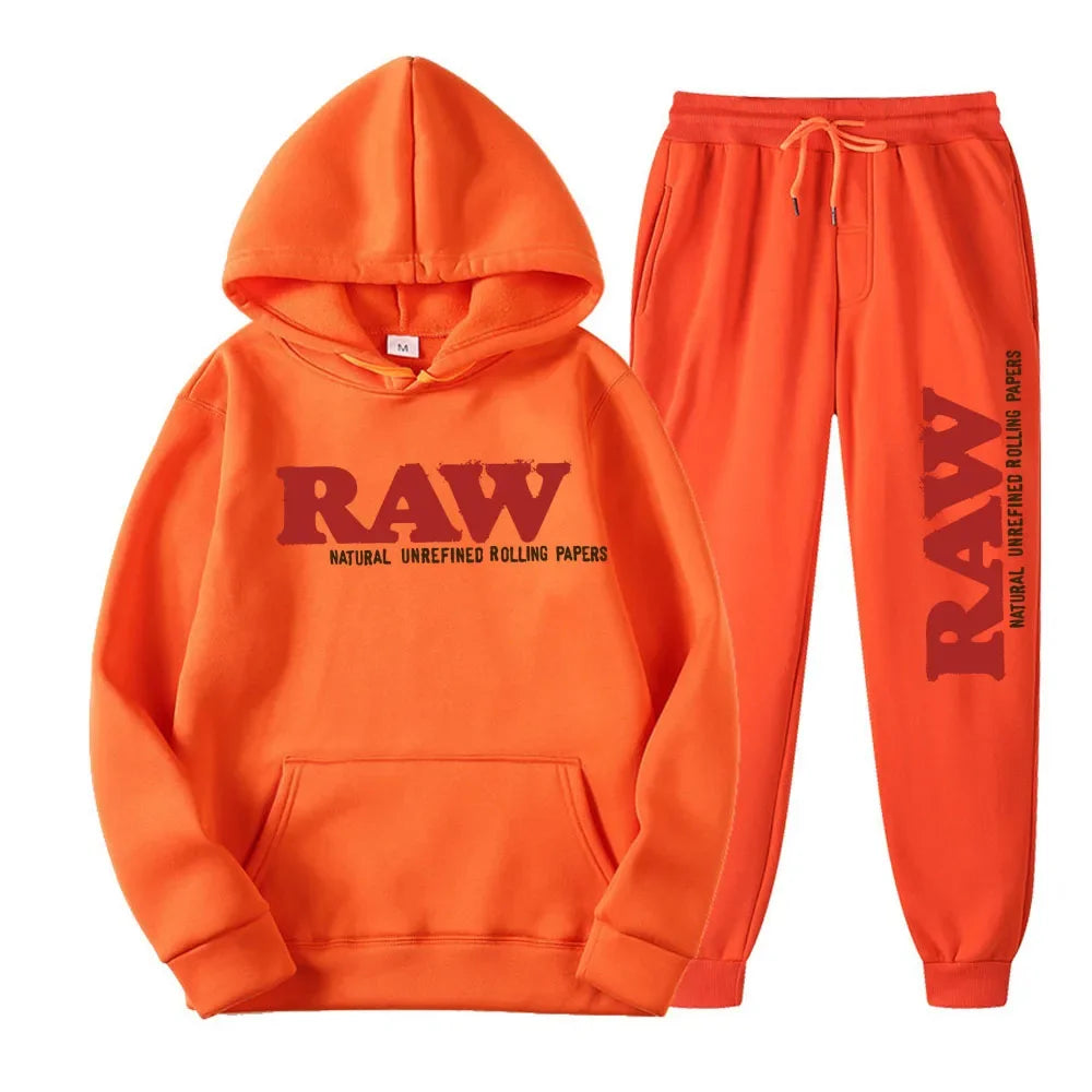 2024 Men's Set RAW Hat Running Hoodie Sweatpants Men's Set 2PK Autumn Winter Casual Woolen Sportswear - Premium from Lizard Vigilante - Just $49.99! Shop now at Lizard Vigilante