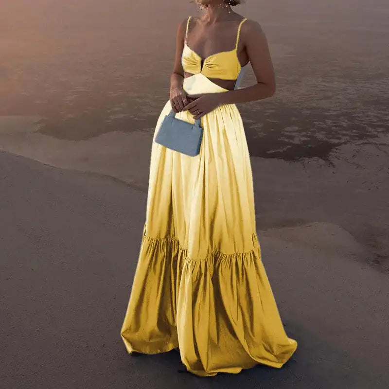 2024 New Spaghetti Strap Gradient Print Long Dress Lady Sexy V-neck Hollow Backless Evening Dress Elegant Sleeveless Slim Dress