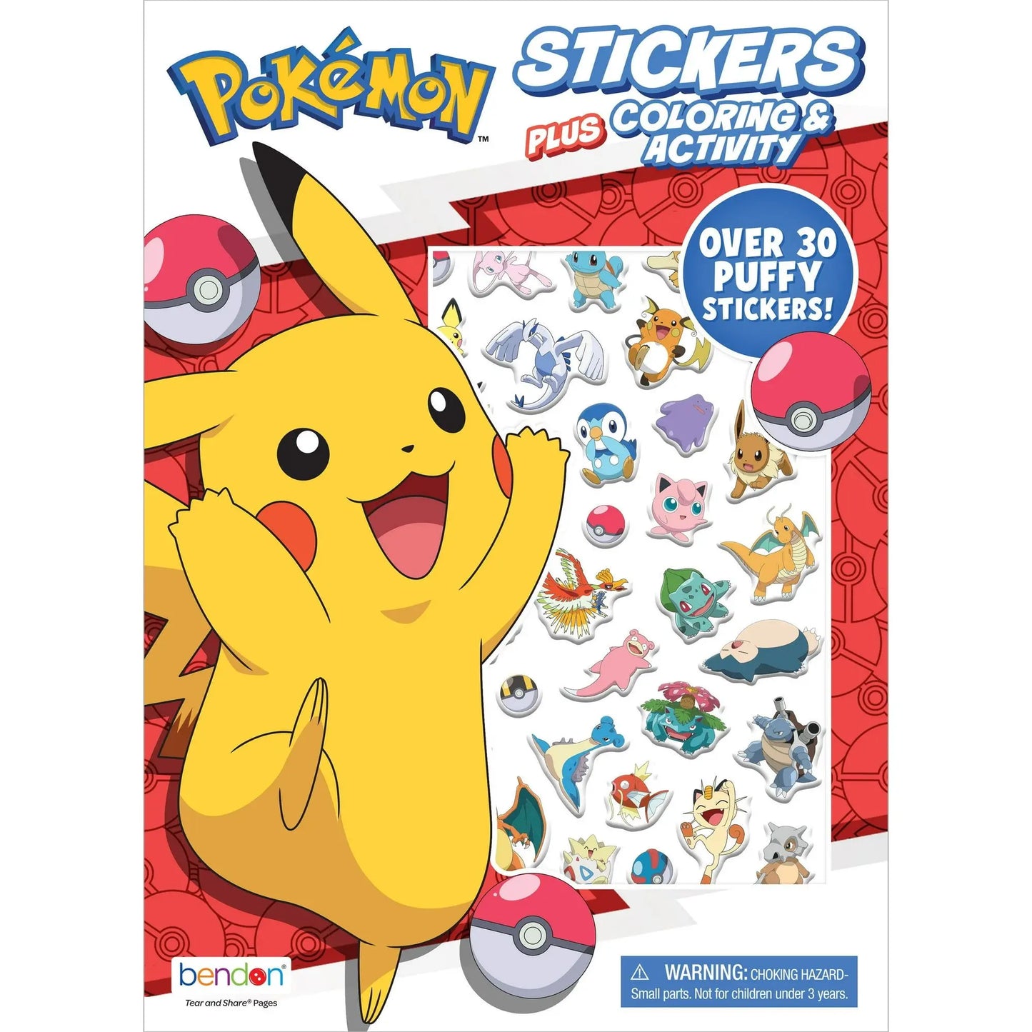 For Pokemon 32-Page Puffy Sticker Coloring and Activity Book Early Learning Fun with Stickers and Puzzles for Kids Paperback