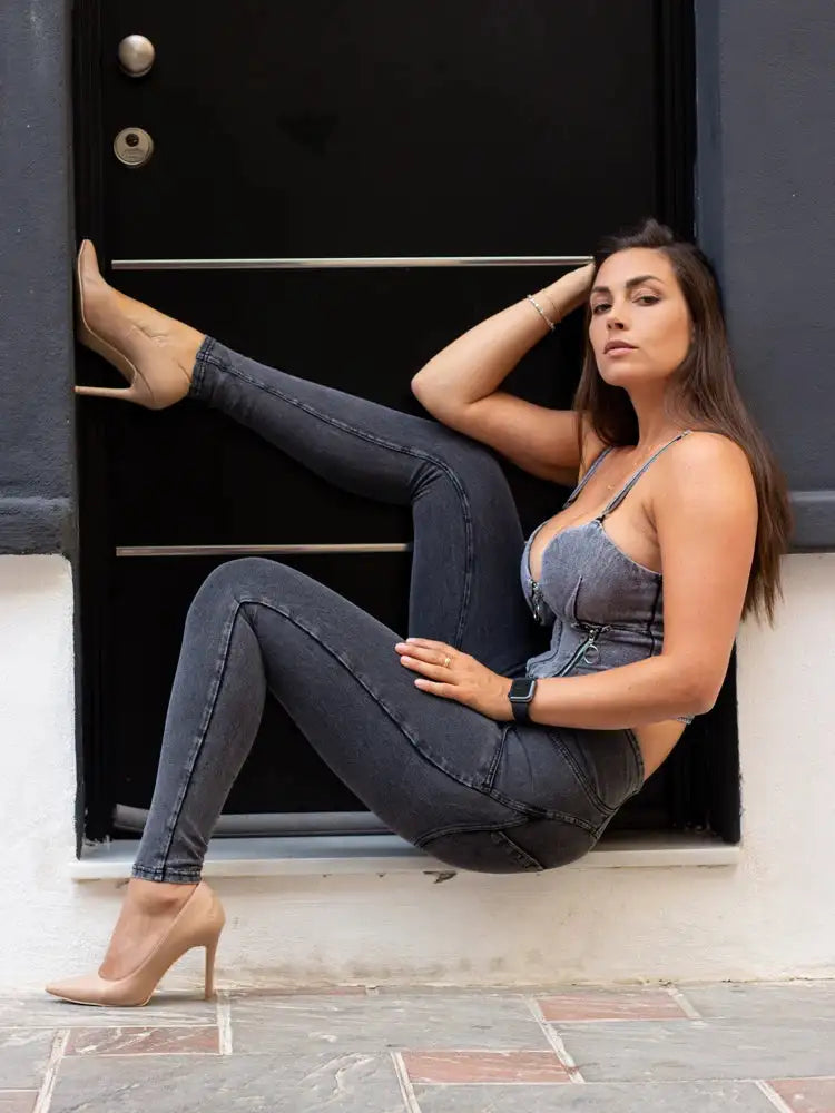 Shascullfites Melody Grey Lift Jeggings Button Up Women Jeans Butt Lift Jeans Women Pants Shaping Jeans High Waist Pencil Pants