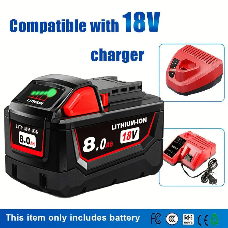 PowerRage M18 Riot Pack — 6x 18V 8.0Ah Li-Ion Batteries for Milwaukee Tools | 8000mAh High-Capacity Carnage Pack