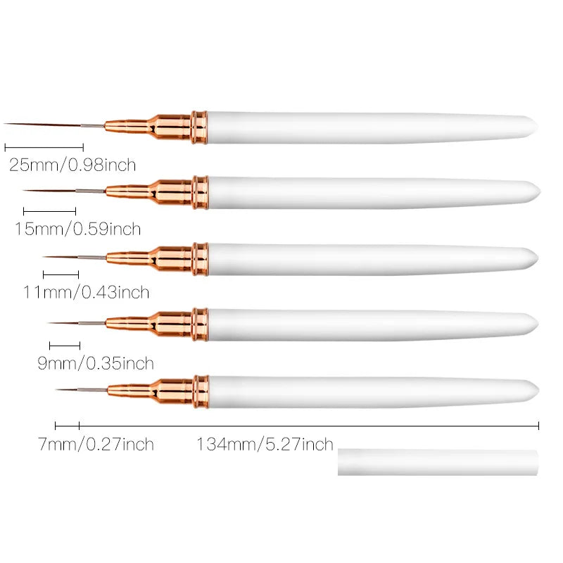 5Pcs Professional Nail Paint Liner Brush Set Small Polish Design Technique Fine Line Stripe Brushes for Nail Art Detailing