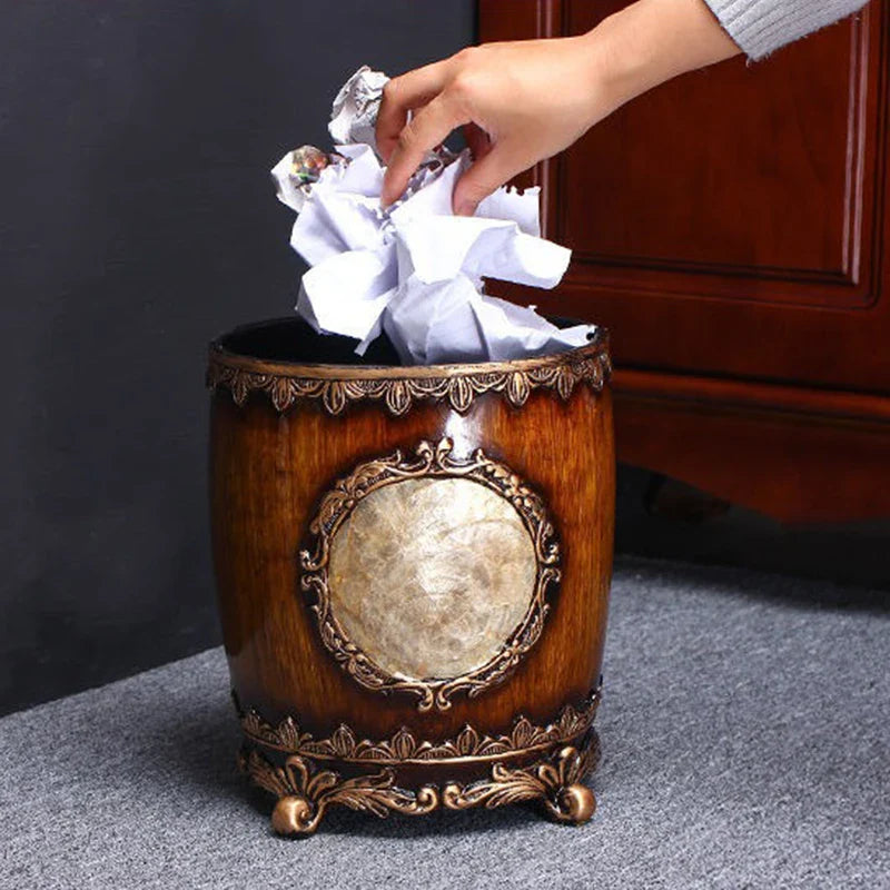 Retro Circular Garbage Bin Covered Living Room Creative Waste Bins Kitchen Bedroom Wastebasket Trash Can Lid Luxury Beautiful