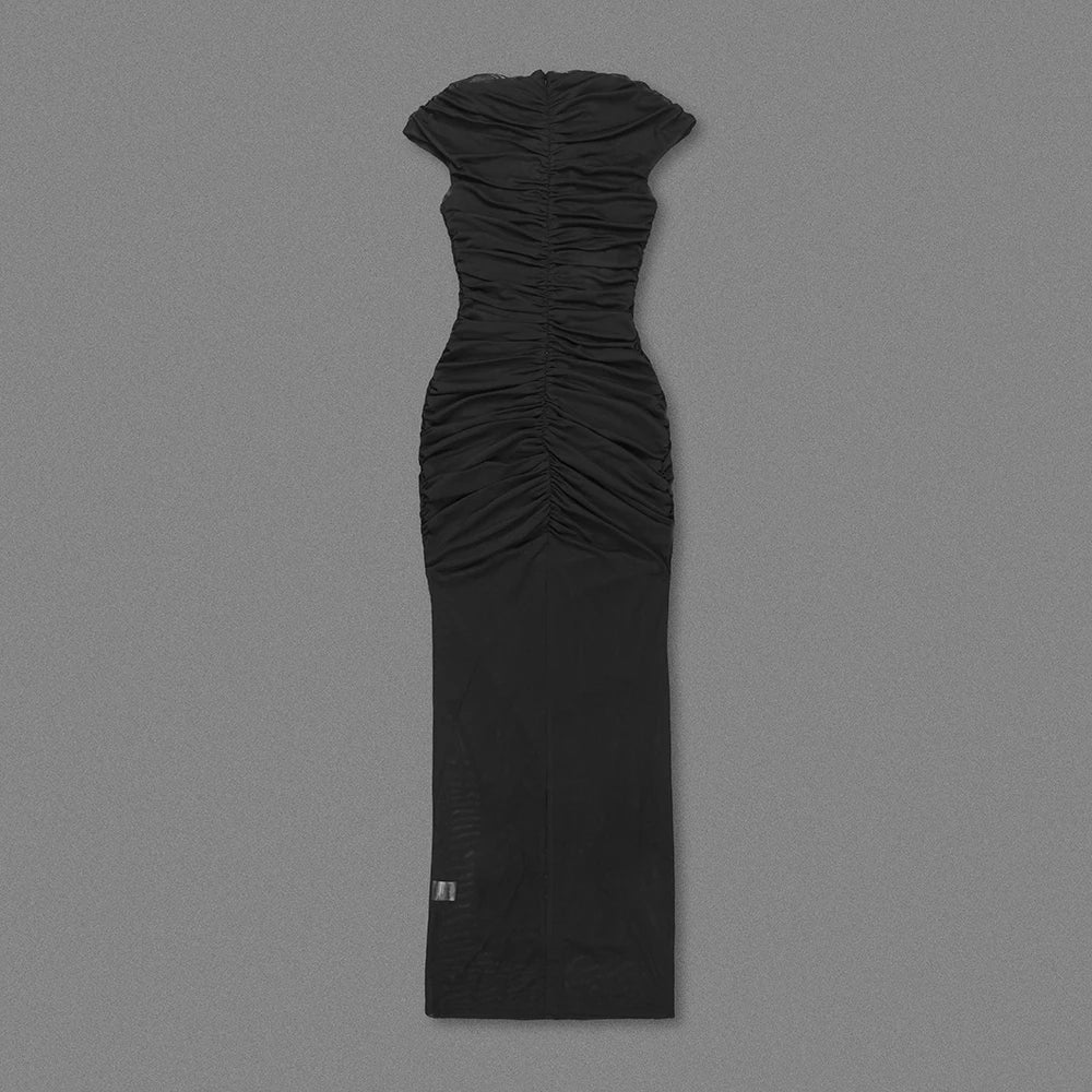 Black Color Women Sexy Sleeveless O-Neck Bodycon Long Dress Keyholes Celebrate Fashion Celebrity Evening Party Red Carpet Dress