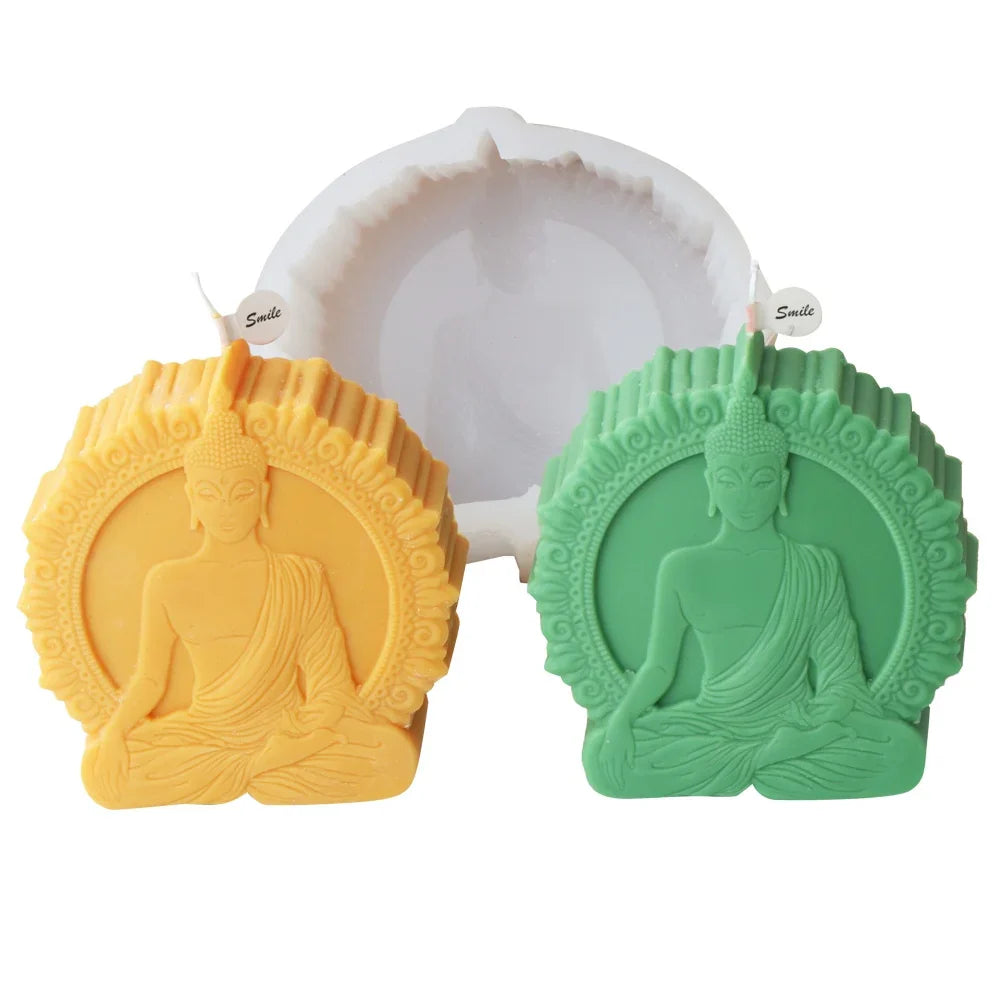 Sakyamuni Buddha Statue Portrait Candle Silicone Mold Amitabha Meditating Tathagata Sculpture Resin Soap Plaster Tool Home Decor