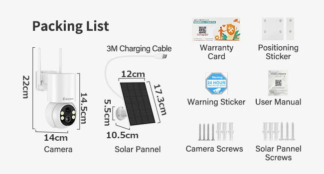 Jennov Solar Security Camera Outdoor Wireless, 2K 3MP 360° View Battery Powered WiFi CCTV Camera with Solar Panel IP66