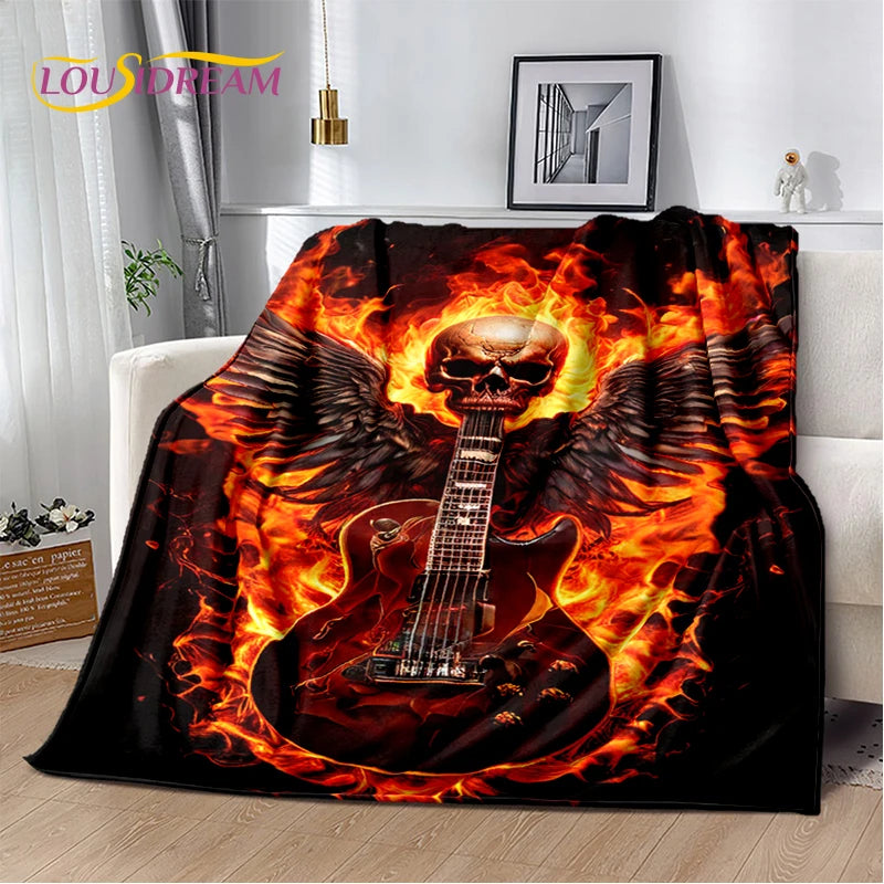 Skull Riffs & Guitar Licks Blanket – Soft Flannel Throw for Rockstars, Rebels & Roadies