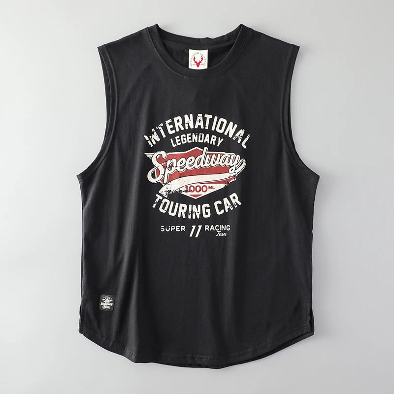 2025 Summer American Retro Sleeveless O-Neck Letter Print T-Shirt – 100% Cotton Men’s Basketball Sports Casual Vest - Premium tee from dsers - Just $30.99! Shop now at Lizard Vigilante