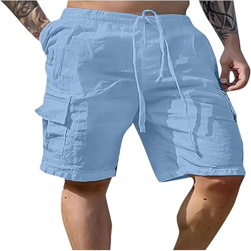 Cargo Shorts – Men’s Rugged Cotton-Linen Workwear with Drawstrings & Tactical Pockets