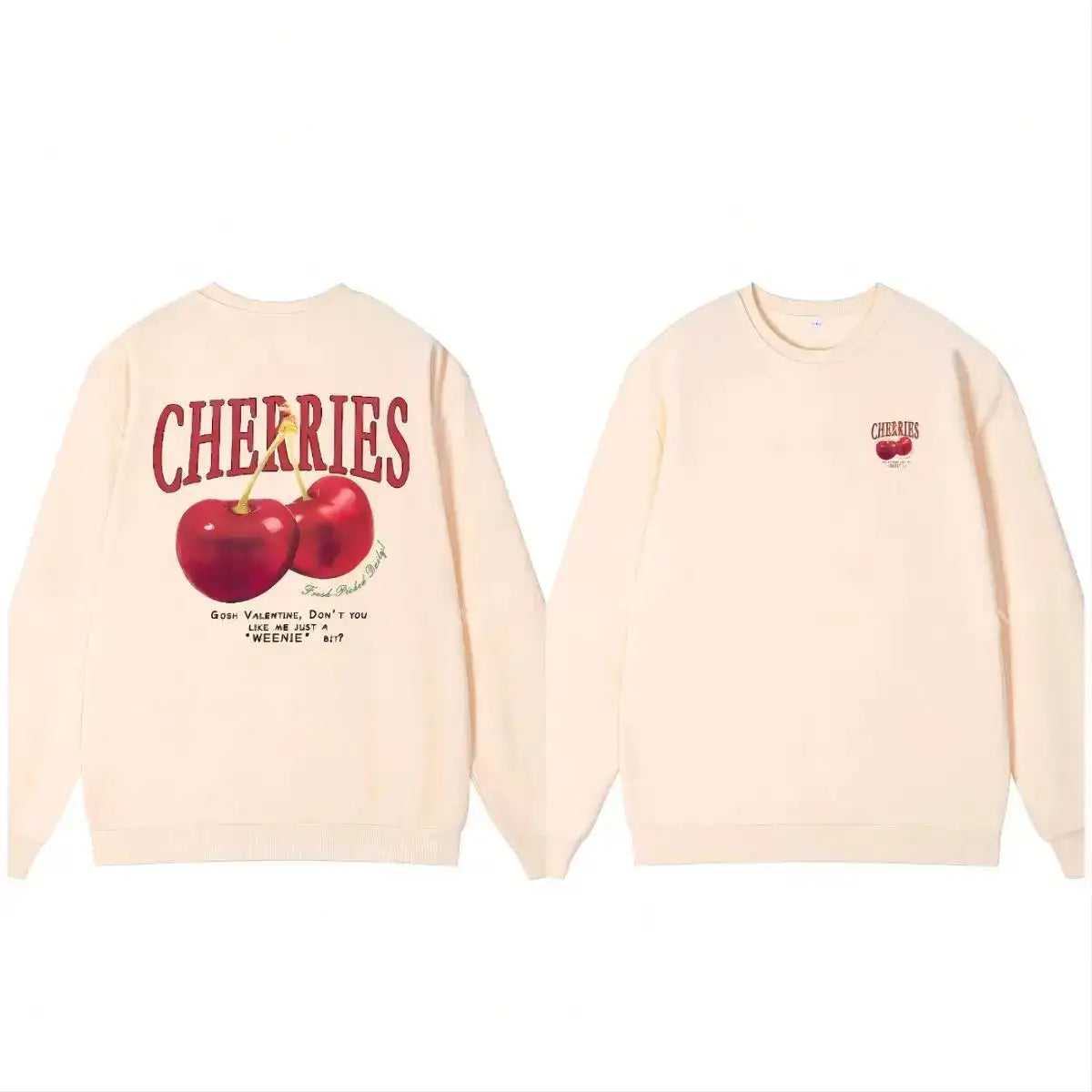 Casual Women's Sweatshirts Cherries Graphic Printing Hoodies Crewneck Fleece Warm Comfortable Pullovers Autumn Winter Streetwear