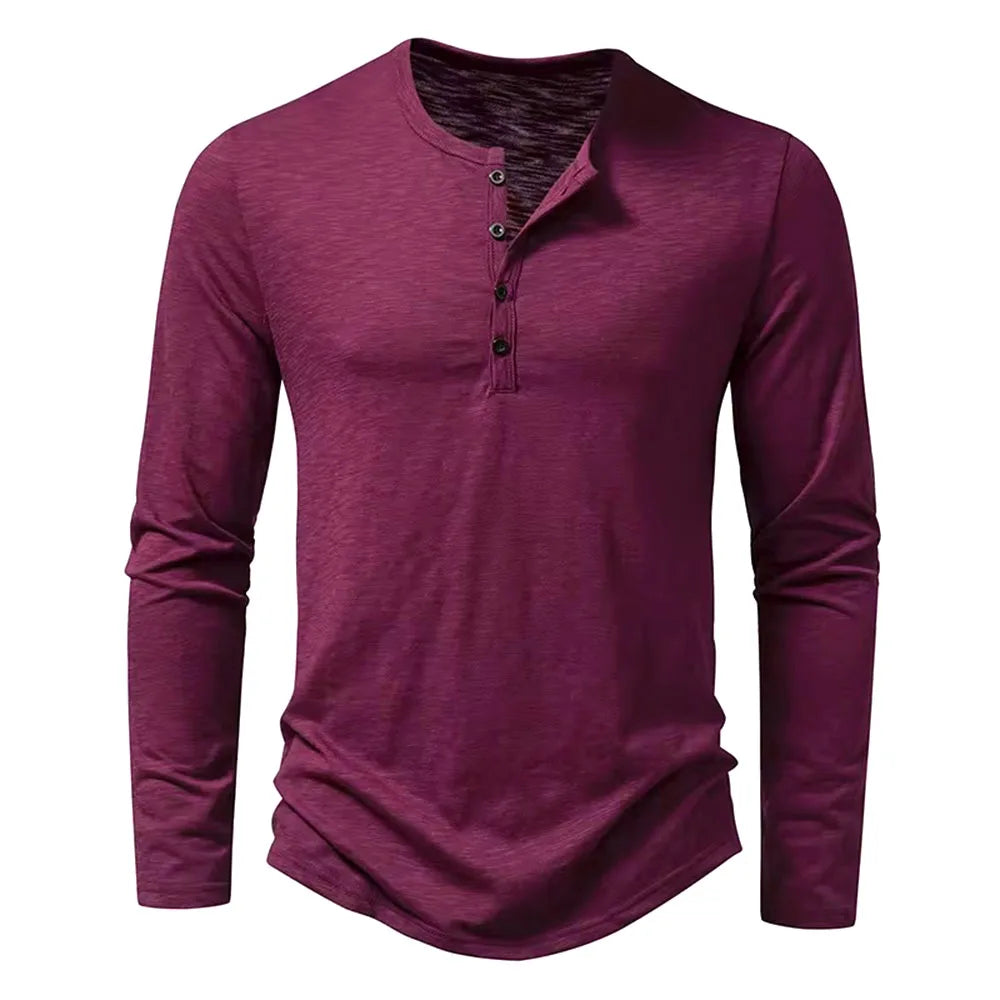Autumn New Men's Cotton Button Long Sleeve Henley Neck T-Shirt Casual Solid Color Breathable Versatile Fashion Slim T-Shirts - Premium from Lizard Vigilante - Just $24.99! Shop now at Lizard Vigilante