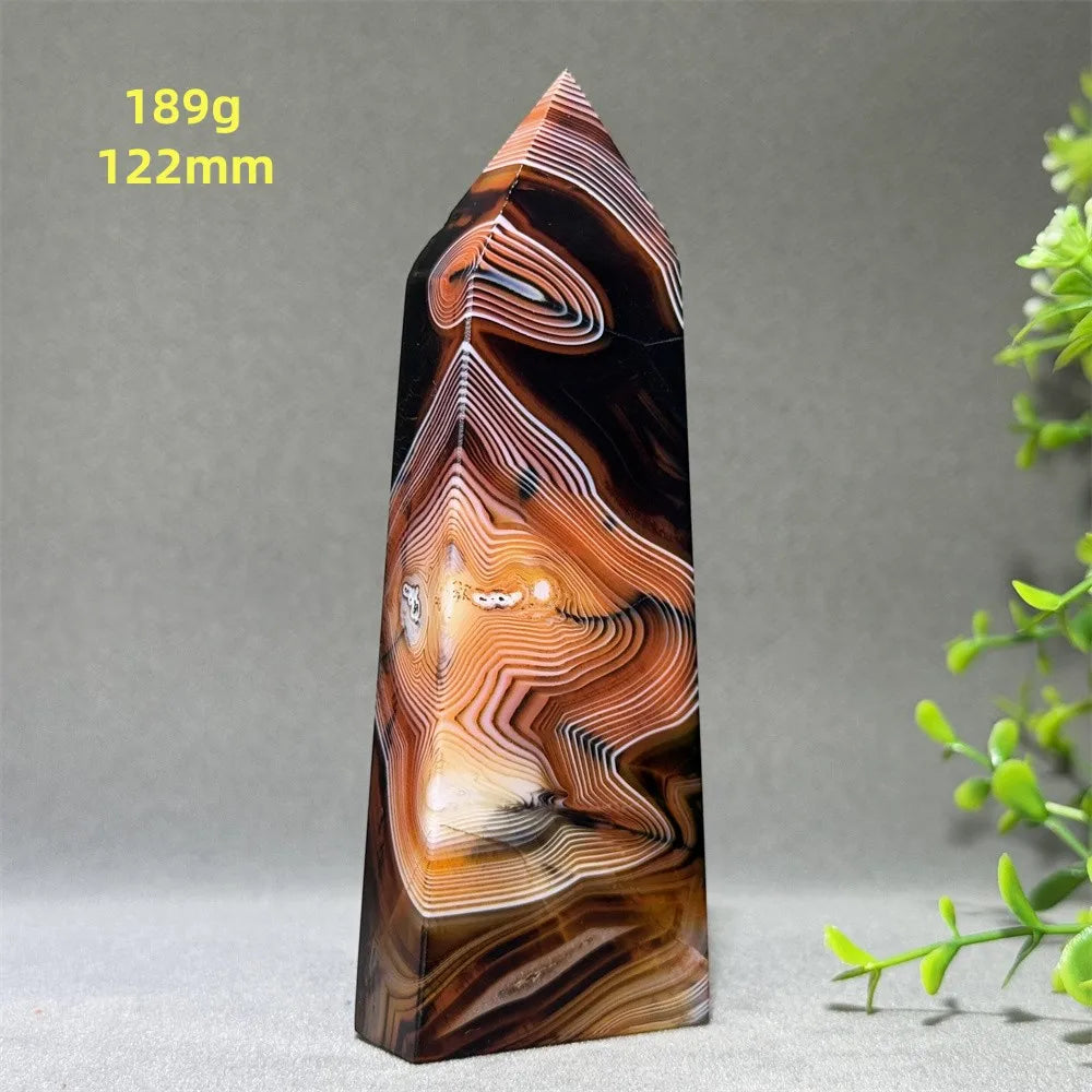 Black Venom Obelisk – Striped Agate Crystal Wand for Chaos Calm & Power Rituals