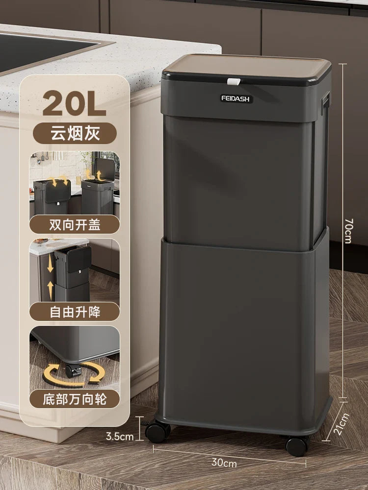 Large Capacity Kitchen Removable Trash Can with Covered Wheels Luxury Creative Ornaments Home Decor Trash Can Trash Storage Box