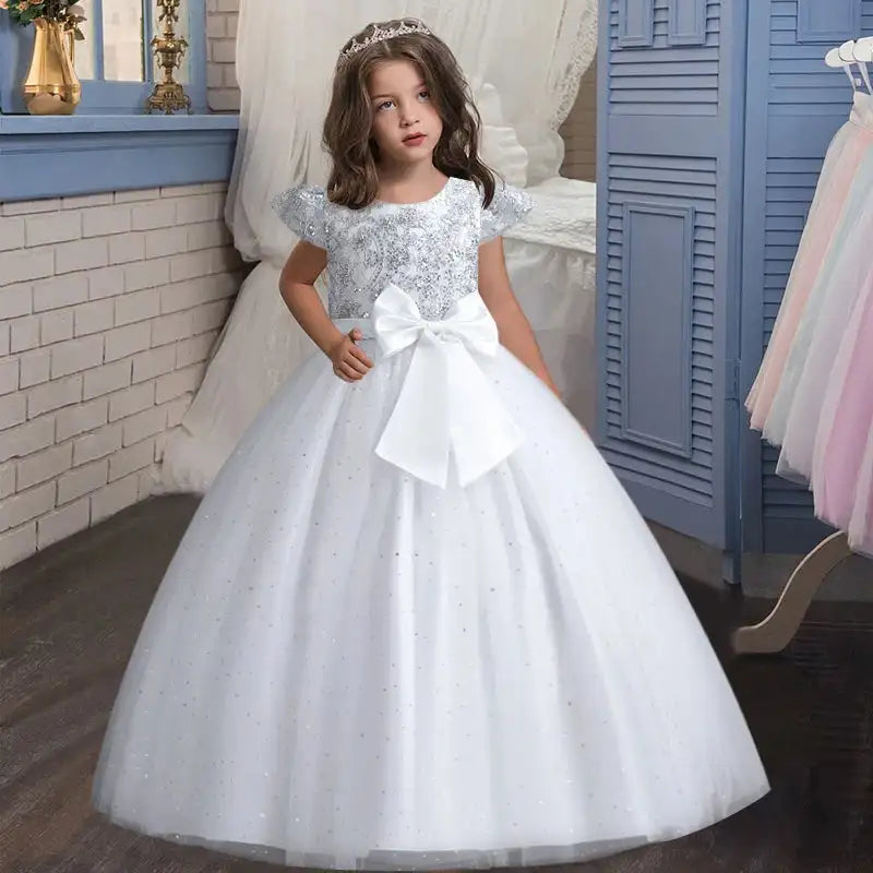 New Christmas Party Princess long dress children's dress children's gauze lace birthday party dinner ball big butterfly dress