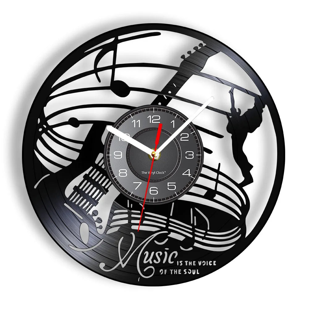 Guitar Player Vinyl Record Wall Clock: The Rock Music Instrument Wall Art for Your Living Room