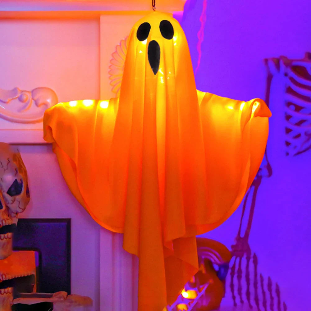 Halloween Glowing White Ghost Hanging Ghosts with Fairy Lights Halloween Outdoor Decoration 50cm Halloween Party Decoration