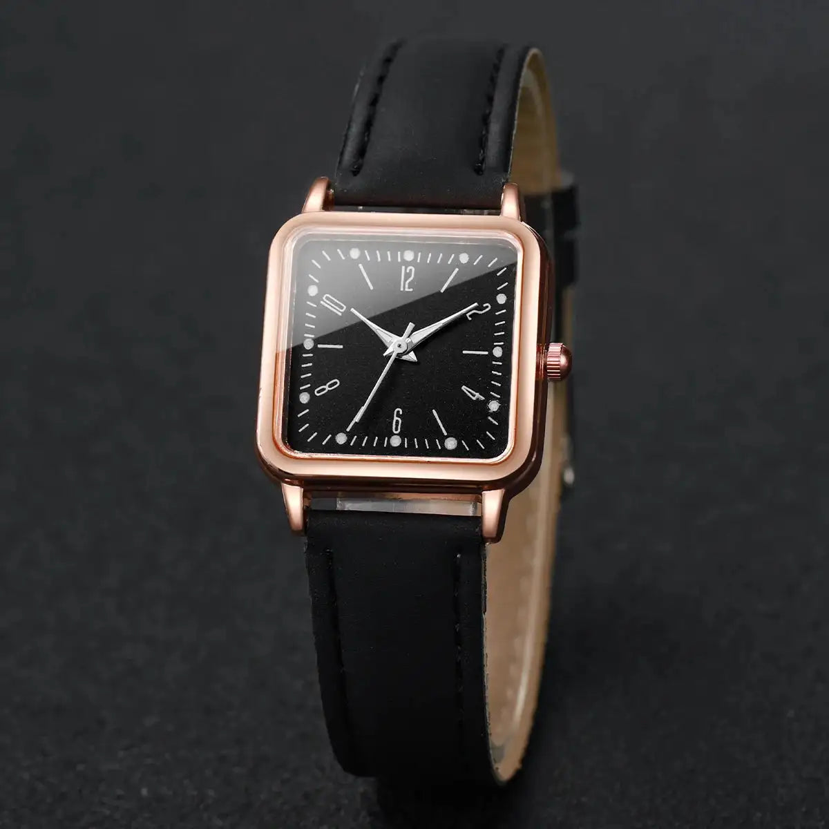 3PCs/Set Women's Fashion Watch Square Simple Dial Leather Quartz Watch Set