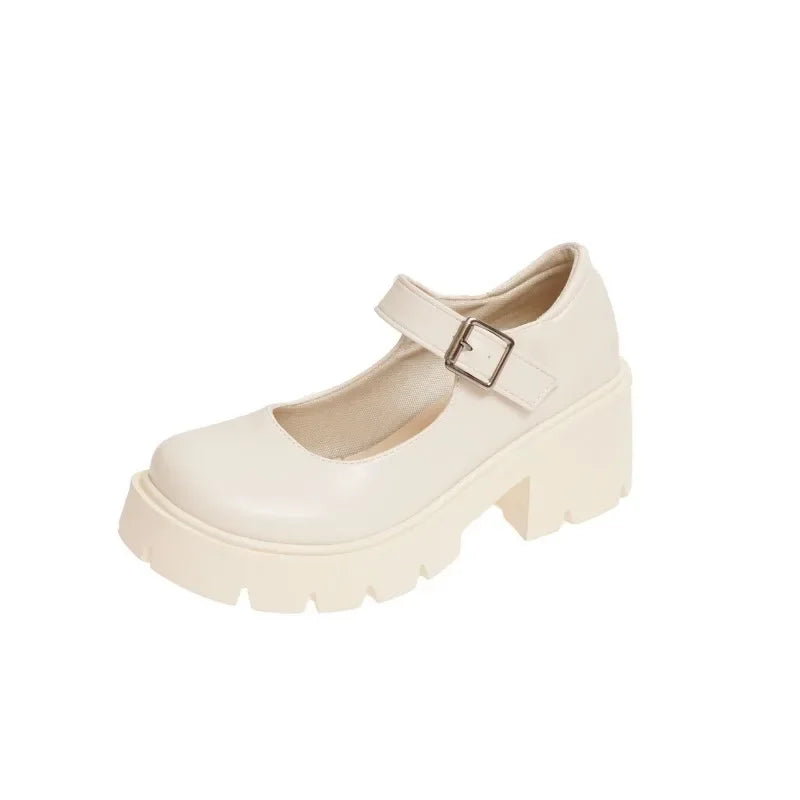 Patent Leather High Heels Mary Jane Shoes Women Japanese Style Ankle Platform Pumps Woman Buckle Jk Uniform Lolita Shoes