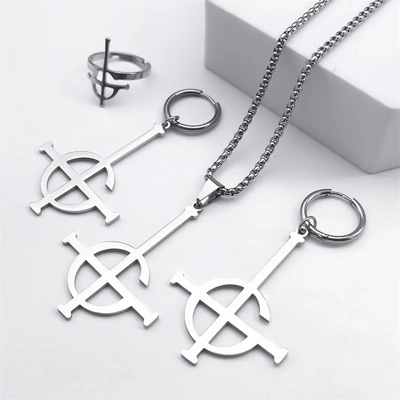 Stainless Steel Jewelry Set Ghost BC Rock Band Pendant Necklace The band Ghost Ghoul Chain Necklaces Fashion Earring Ring collar - Premium from Lizard Vigilante - Just $7.99! Shop now at Lizard Vigilante